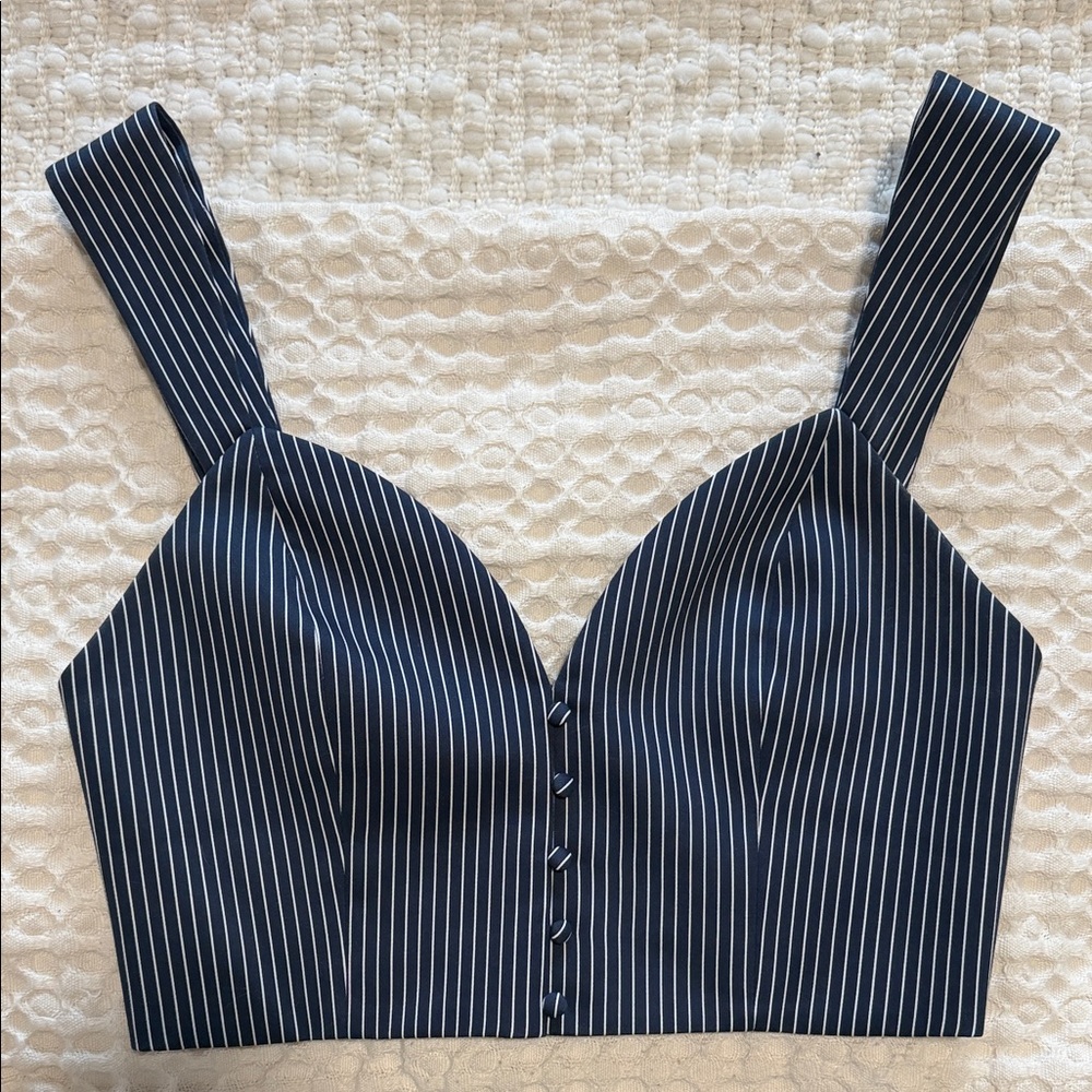 Alice + Olivia Navy and White Striped Crop Top